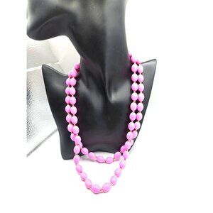 Vintage 1950s–60s Bubblegum Pink Glass Bead Necklace Double Strand Hong Kong